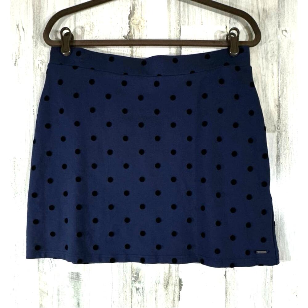 Joules Navy Blue Mini Skirt Size 10 32” Inch‎ Waist Black Velvet Polka Dots